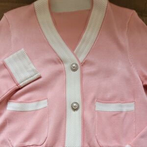 Grace Karin Blush Pink Cardigan with Ivory Accents